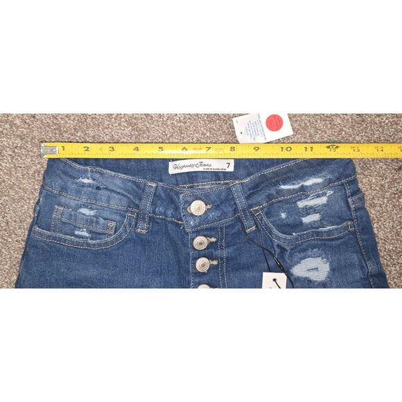 High-Rise Distressed Flare Jeans Size 7 With Button Fly & Frayed Hem By Highway - Picture 3 of 6